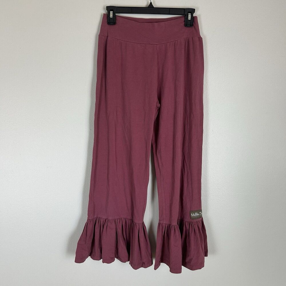 Matilda Jane Pink Knit Pull-On Wide-Leg Pants Ruffle Hem Elastic Waist M Women’s